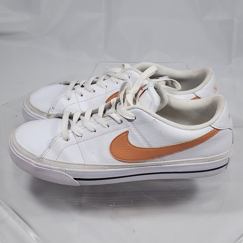 Nike Court Legacy White Cognac Rose Men 9 Swoosh Leather CU4150-108 Sneakers